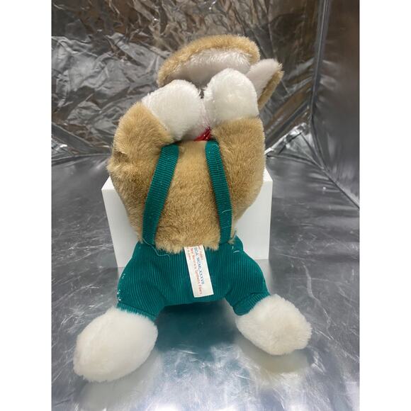 Vintage plush sweet stuffed sleeping bunny rabbit corduroy clover overalls 12" - Picture 5 of 7